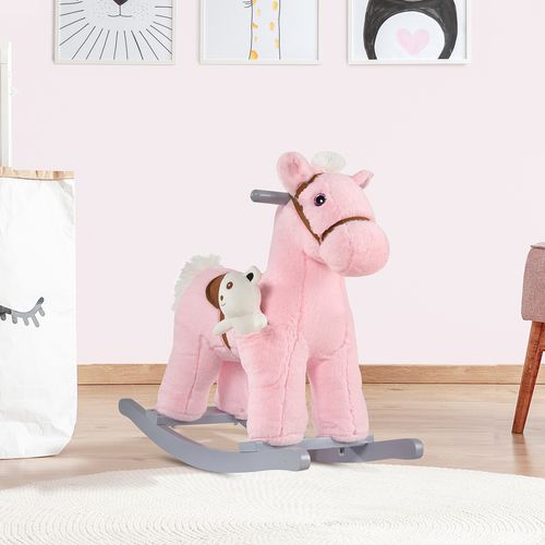 Ride-On Rocking Horse with Plush Toy With Sound and Handle Grip