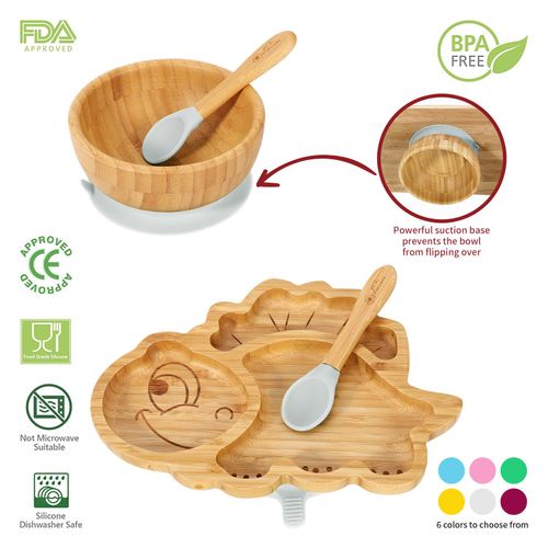 WOODEN DINOSAUR PLATE,BOWL & SPOON SET